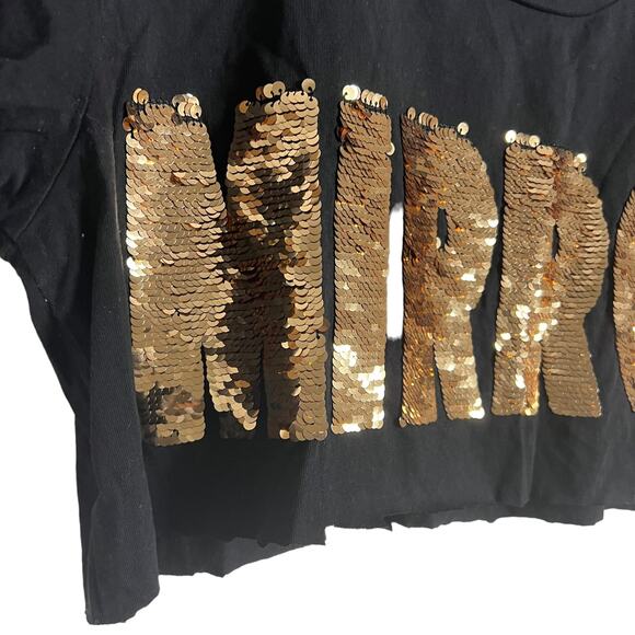 Sandro Paris Tinka Black Gold Sequined Mirror Cropped Top Size M - Picture 3 of 6